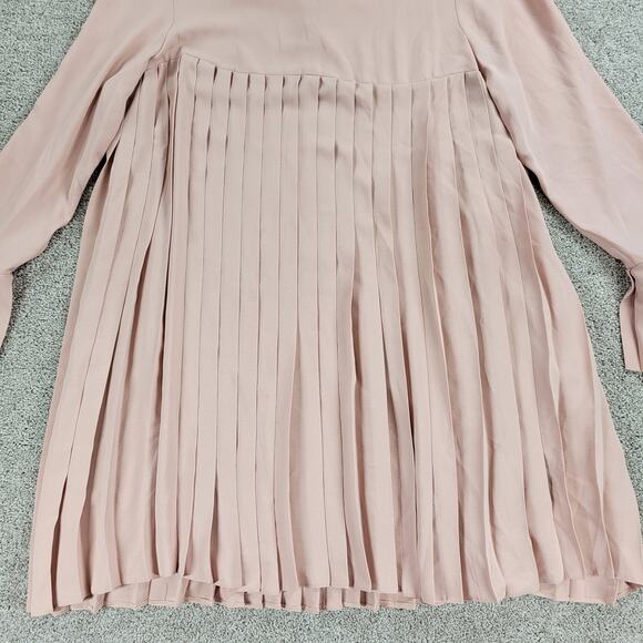 ASOS Womens Trapeze Dress 12 Pink Pleated Empire Waist Keyhole Bell Sleeve Mini - Picture 7 of 13
